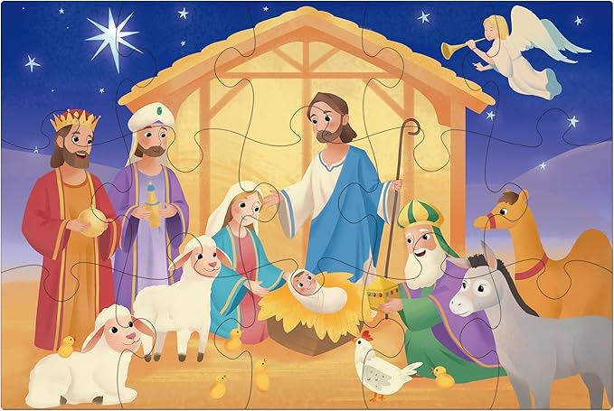 Bible Themed 4-in-1 Wooden Jigsaw Puzzles in Box, 15 Piece Each, Christian Religious Nativity Toys for Kids, Easter Christmas Puzzle for Kids (New Testament)