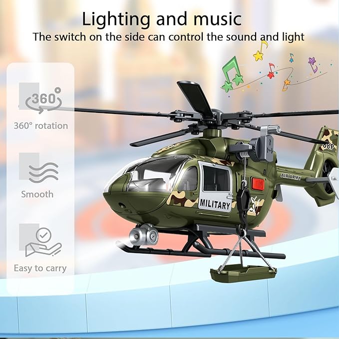 Wenbeier Military Helicopter Toy for Boys with Hanging Basket Toy Airplane with Lights and Sound Rescue Vehicles Toys for Kids Aged 3 4 5 6 7