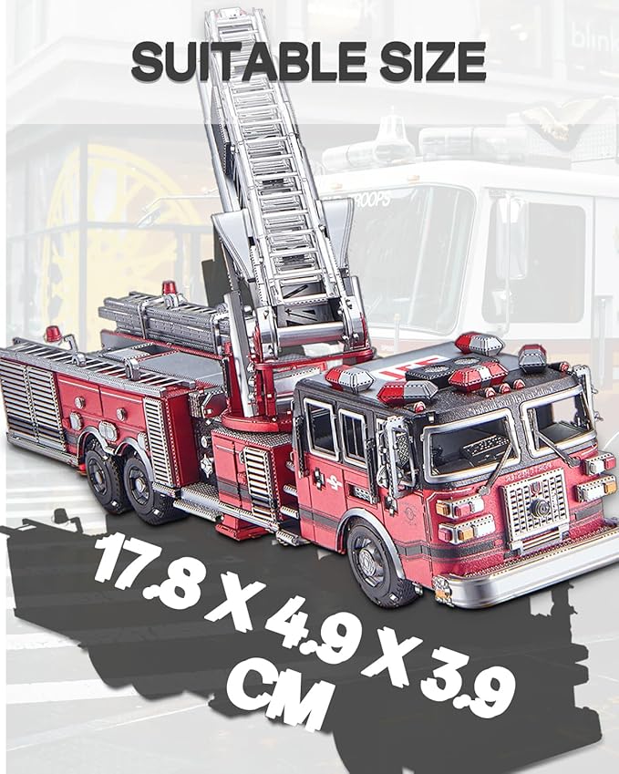 Piececool 3D Metal Puzzles for Adults, Ladder Truck Fire Engine Model Kits Building, Challenge to Assemble DIY Craft Kits, Best Birthday Christams Gifts - 354 Pcs