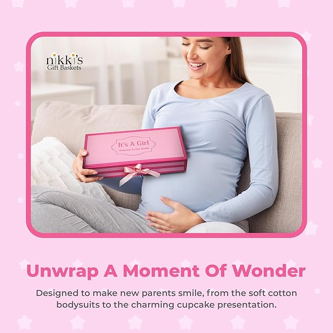 Unique Cupcake Baby Girl Gift Set | Baby Girl Newborn Essentials | Baby Clothes for Girls | Newborn Girl Outfits for Expecting Moms and New Parents | Baby Layette Set - Pink | Nikki's Gift Baskets