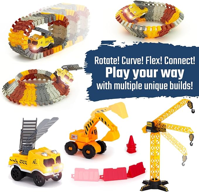 JITTERYGIT Construction Race Track Site Toy - Including Sandbox Vehicles, Trucks, Excavator, Bulldozer, Dump Truck, Crane - Birthday Gift for Kids, Boys, Girls, Toddlers for Ages 3 4 5 6 7 8 Year Old