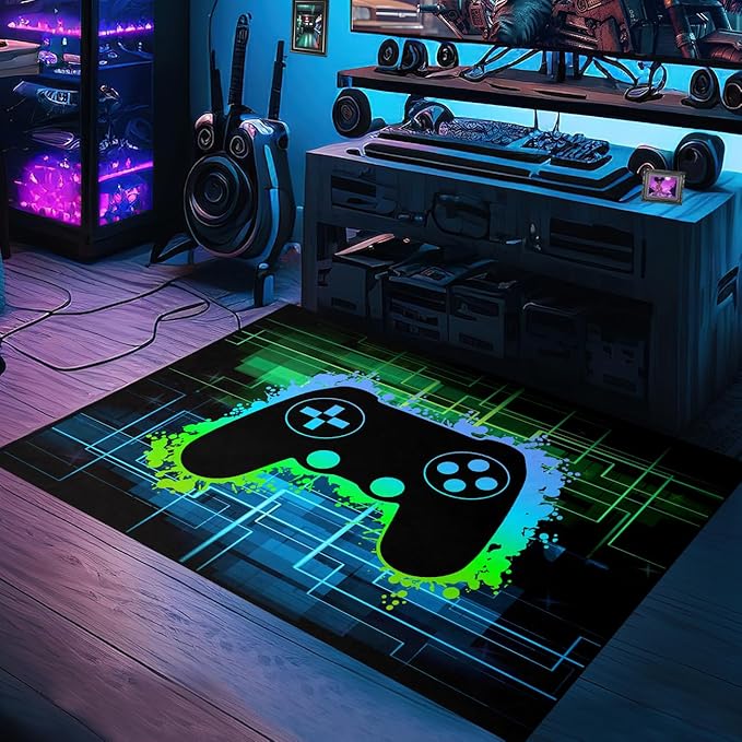 Gamer Rug for Boys Room - Video Game Rugs for Kids Bedroom Gaming Rugs for Gaming Room Gamer Decor for Boys Room Game Carpet for Playrooms,4'×5'