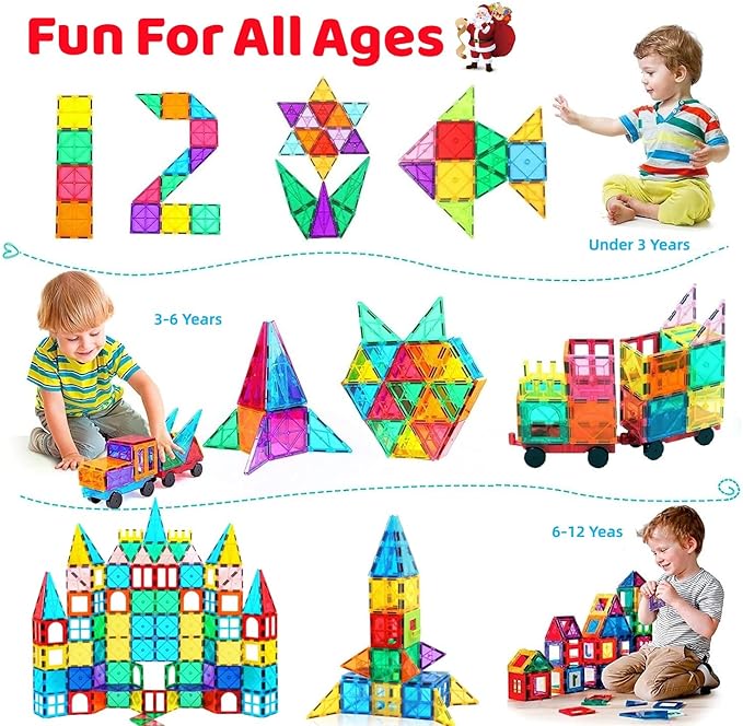 100PCS Magnetic Tiles Blocks for Kids Ages 3-5 4-8,STEM Learning Educational Preschool Magnet Building Toys for Toddlers,Christmas Birthday Gifts Toys for 3 4 5 6 7 8+ Year Old Boys Girls
