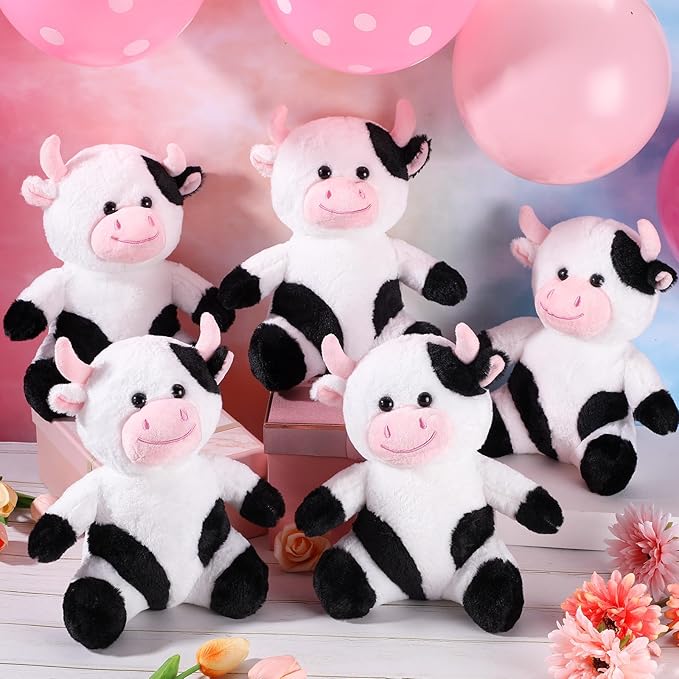 Syhood 6 Pcs Cute Cow Stuffed Animals 10 Inch Cow Plush Toys for Kids Soft Plushie Farm Animal Lover Party Supplies Birthday Soft Toy Gifts for Baby Boys Girls Adults