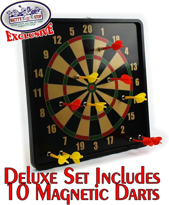 Deluxe 2-in-1 Reversible Magnetic Dartboard (Dart Board) with 10 Darts, Featuring Standard Darts & Baseball Games - Matty's Toy Stop Exclusive