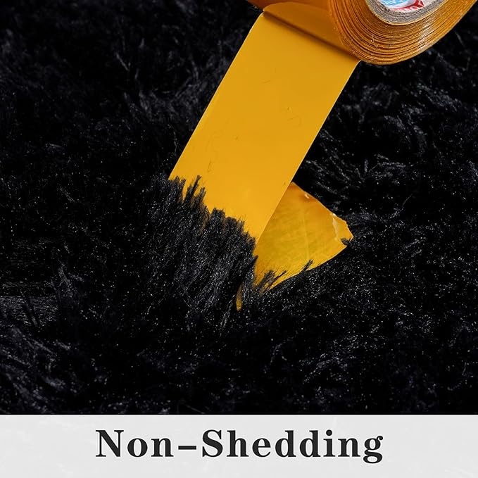 Super Fluffy Throw Rug for Bedroom, Modern Shag Black Area Rugs, Soft and Cozy Plush Small Carpet for Kids,Girls Boys and Teens Decorations for Living Room Dorm Nursery Classroom, 2x4 Feet