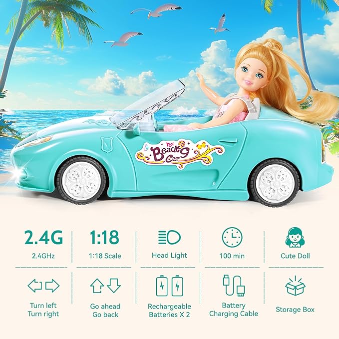 Remote Control Car, RC Cars for Girls, Rechargeable Racing, 1:18 Scale 2.4Ghz Toy for Kids with Doll, Rc Toys Car Birthday for Girls Kids