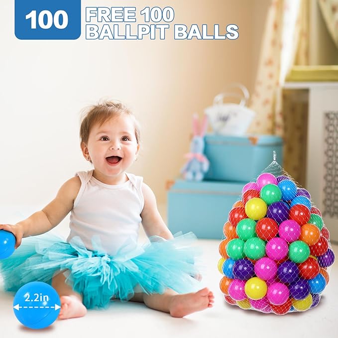 Foam Ball Pit for Toddlers with 100 Balls, Large Baby Ball Pit for Babies with Soft Memory Sponge, Indoor Outdoor Baby Playpen, Kids Play Ball Pool