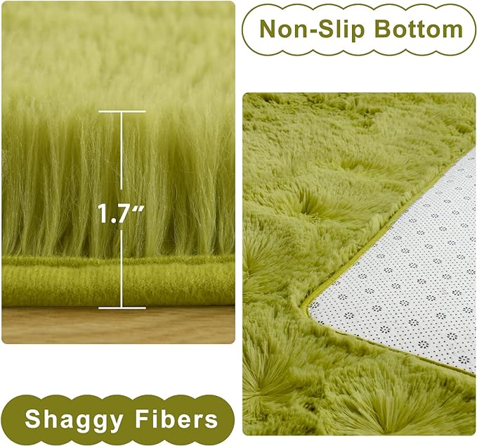 Ompaa Fluffy Runner Rugs, 2x6 Feet Grass Green, Super Soft Shaggy Carpet Fuzzy Long Fur Rug for Bedroom Living Room Dorm, Plush Kids Playroom Baby Girls Nursery Decor Mats