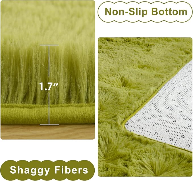 Ompaa Fluffy Rug, Super Soft Fuzzy Area Rugs for Bedroom Living Room - 4' x 6' Large Plush Furry Shag Rug - Kids Playroom Nursery Classroom Dining Room Decor Floor Carpet, Green