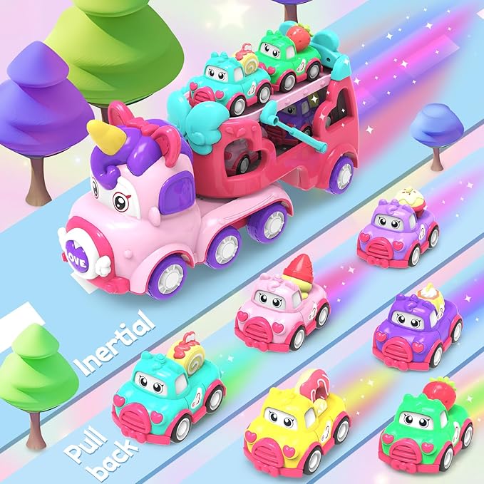 Toddler Girl Toys,Toys for 1 2 3 Year Old Girls,7-in-1 Carrier Truck Cars for Girls, Princess Toy with Light & Sound,1 2 3 Year Old Girl Gifts Birthday Christmas