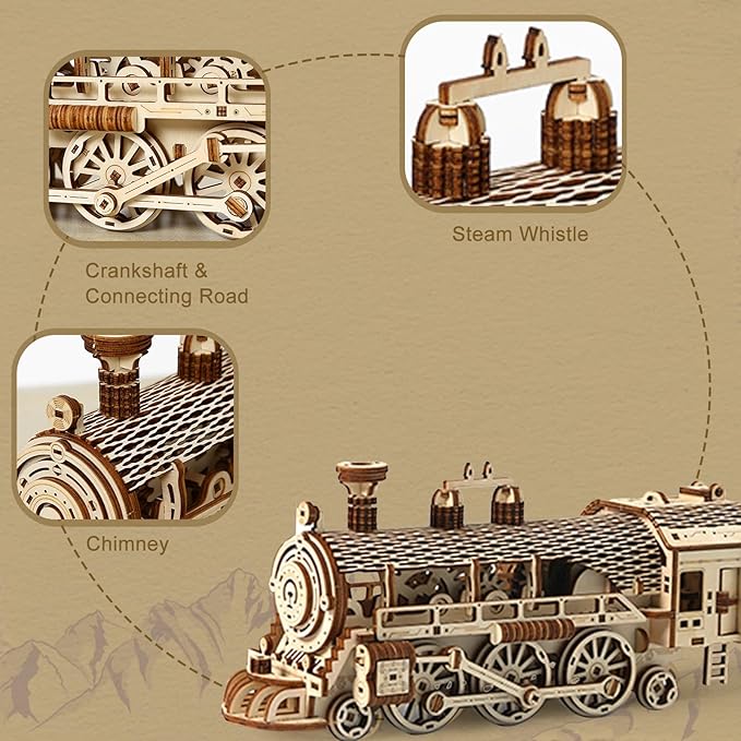 3D Wooden Puzzle for Adults, Mechanical Steam Trains Puzzle, DIY Vehicle Model Building Kit Handicraft Wood Craft Hobbies Toy, Birthday for Hobbyist 14+ Family Women Men, 361 Pcs