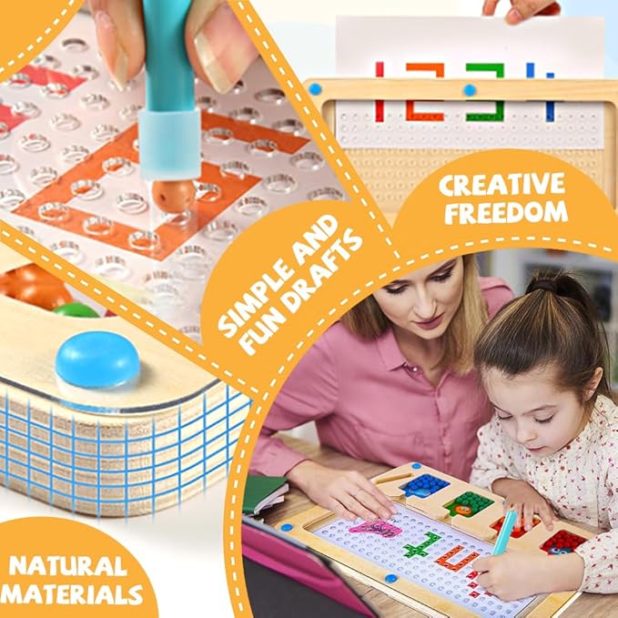 Magnetic Dot Board for Kids, Airplane Toys Car Travel Activities for Toddlers, Wooden Doodle Board with Beads and Pen, Early Learning Montessori Art Toddler Toys