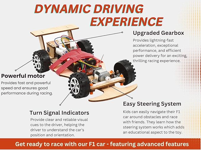 Wireless Remote Control Wooden Racing Car F1 - Upgraded Competition Edition (Three Colors for Racing 3-Pack), Science Experiment R/C Car Kit for Kids, STEM Project Model Car Kit to Build