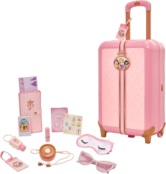 Disney Princess Travel Suitcase Play Set for Girls with Luggage Tag by Style Collection, 17 Pretend Play Accessoriespiece Including Travel Passport! for Ages 3+