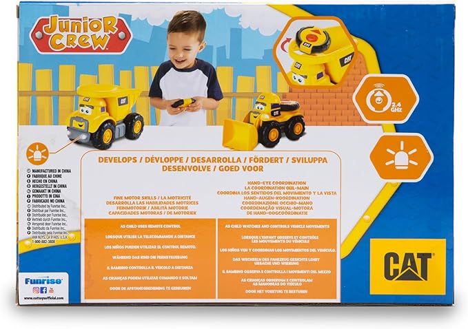CAT Construction Toys, Junior Crew Lil' Movers Remote Control Truck, RC Car + Dump Truck, Working Headlights, with Child Friendly Controller