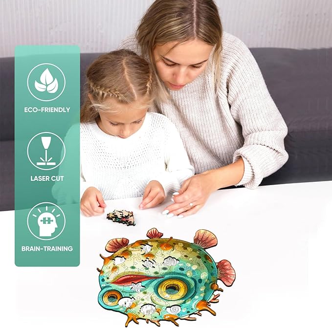 Fish Wooden Puzzles for Kids,100 Pieces Unique Shaped Jigsaw Puzzles for Adults and Children,Family Game,Birthday Children's Day Gifts,7.87x8 Inches