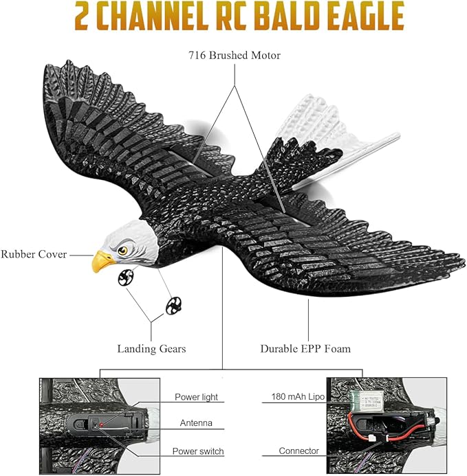 HAWK'S WORK RC Eagle, 2 CH RC Plane Ready to Fly, 2.4GHz Remote Control Airplane, Easy to Fly RC Glider for Kids & Beginners
