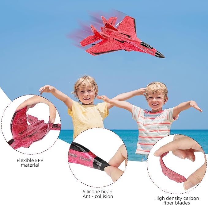 RC Plane, Remote Control Wireless Airplane Toy - 2 CH RC Airplane 2.4GHZ RC Glider with Lights, Remote Control Airplanes Foam RC Fighter Airlane Jet for Adults Kids