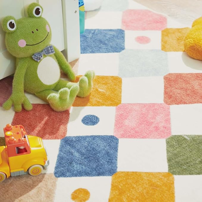 jinchan Area Rug 3x5 Kids Washable Indoor Floor Cover Non Slip Modern Soft Rug Living Room Diamond Carpet Holiday Decor for Nursery Dining Room Bedroom Circus on Cream