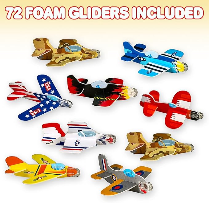 ArtCreativity Foam Airplanes For Kids - Bulk Set of 72 - Lightweight Planes with Various Designs - Individually Packed Foam Glider Planes for kids - Fun Airplane Party Favors for Boys and Girls