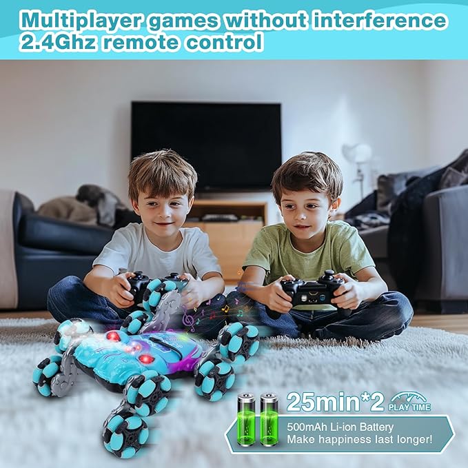 Gesture Sensing RC Stunt Car, RC Cars Remote Control Car for Kids Aged 6 7 8-12 9 10 11 Years Old Toy Cars, 8 Wheel RC Drift Cars with Music Sprayer for Boys Girls Christmas Birthday Gift