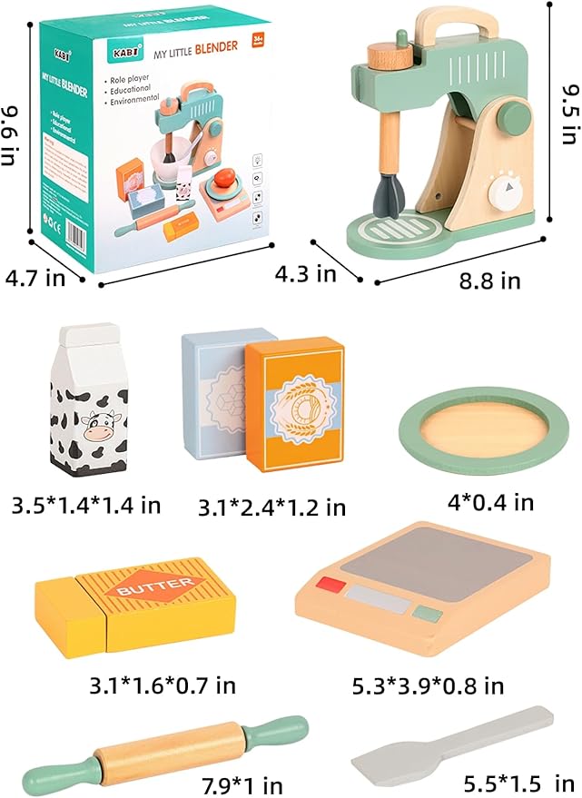Wooden Blender Toys Play Set for Kids, Cookies Bake Mixer Toy, Montessori Pretend Play Food Kitchen Accessories for Toddler Girls and Boys (Blender)