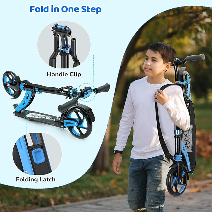 TONBUX Kick Scooter for Ages 6+, Dual Suspension Kids Scooter with Lightweight Aluminum Frame, Adjustable Handlebar Scooters for Kids, Teens and Adults