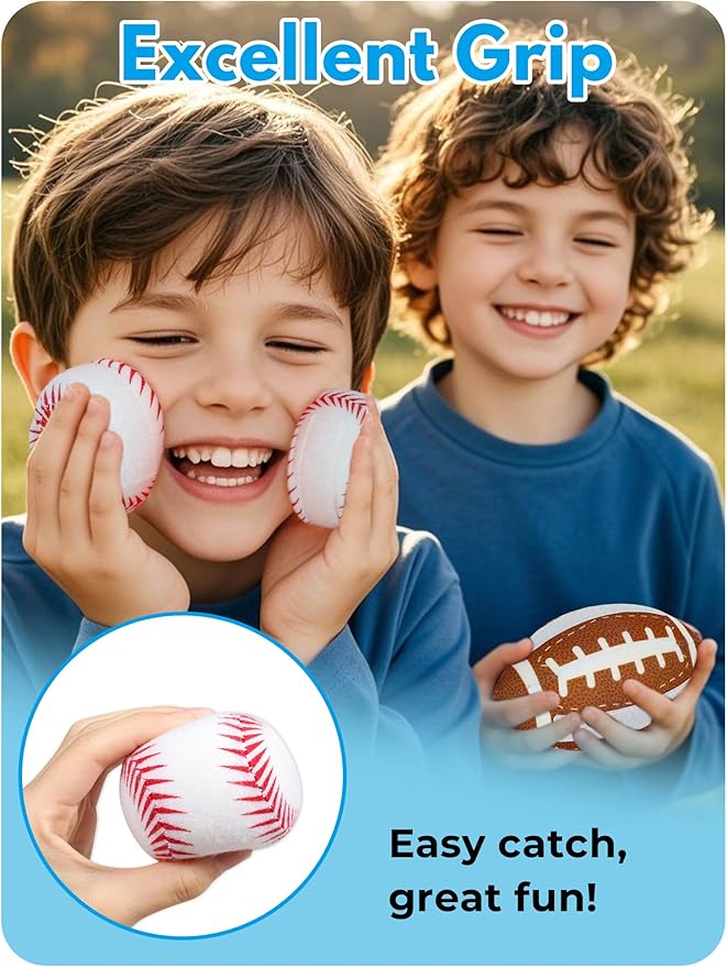 Toss and Catch Ball Game for Kids 3-8, Pool & Beach Ball Game, Outdoor Sports Toy with 4 Soft Sticky Balls & 4 Upgraded Paddles (2 Baseball Style & 2 Football Style), Ages 3-8+