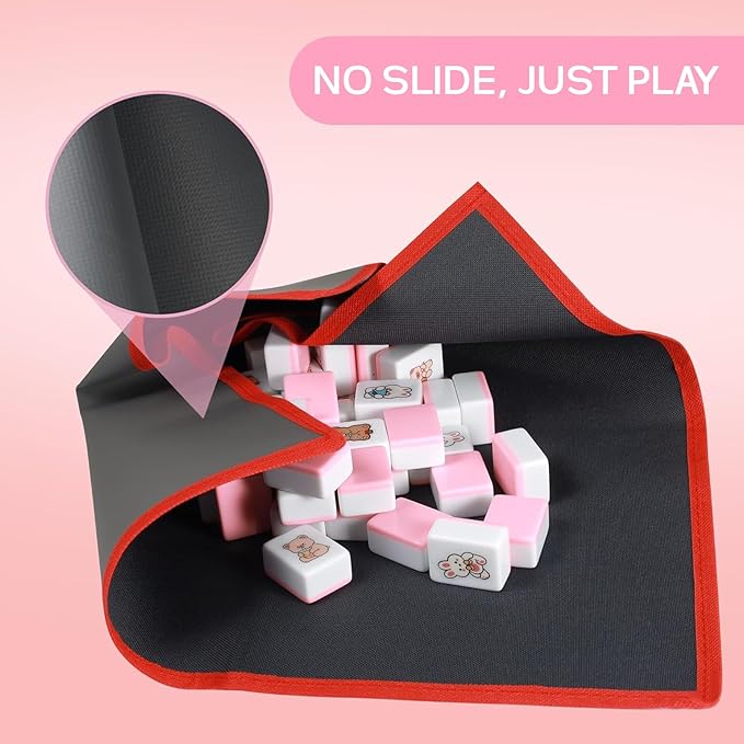 2 Player Mahjong Tile Game，49-Piece Vita Mahjong Tiles (1.4") with Non-Slip Mat & Stickers, Portable Travel Mahjong Block Set for Adults/Kids with a Storage Box