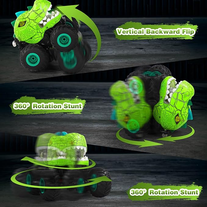 GEVINST Dinosaur Toys for Kids 5-7, RC Dinosaur Truck with Light Spray and Music, Christmas Birthday Gifts Toys for Ages 3 4 5-7 and up, All Terrain Off-Road Remote Control Cars