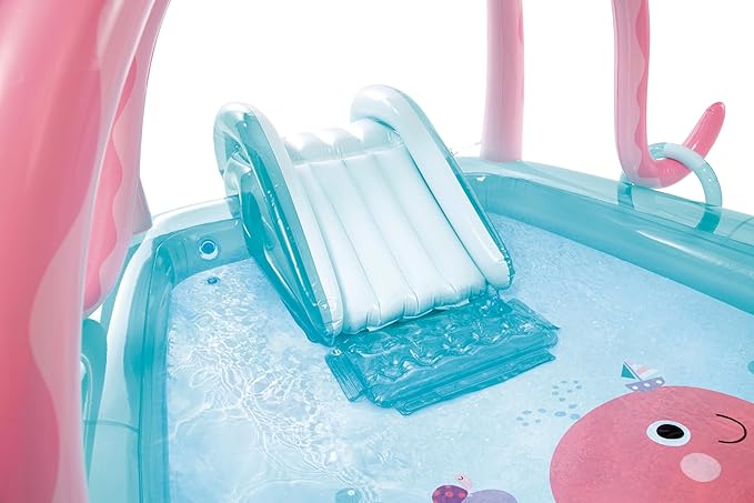 INTEX Friendly Octopus Inflatable Kiddie Pool: Inflatable Kids Pool with Water Sprayer and Slide – Splash Pad – 92" x 72" x 59" – Ages 3+