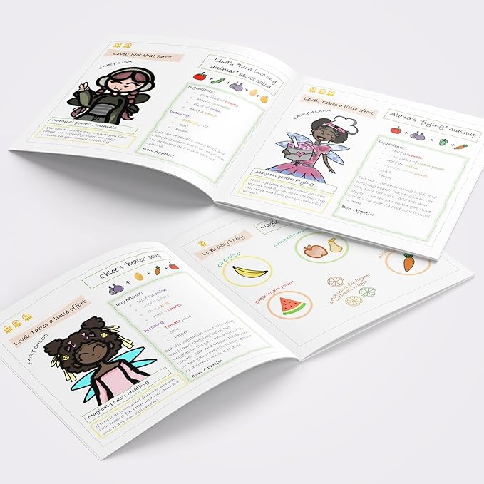 Wooden Food Set for Kids with Cookbook Magical Recipes, Wood Velcro Cutting Fruit and Vegetables Toy for Toddlers, Cooking Pretend Play, Kitchen Accessories, Early Education Toys