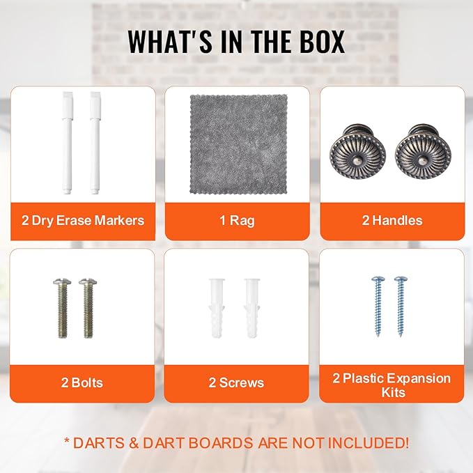 VEVOR Dart Board Cabinet Set, Multiple Styles Ready-to-Play Bundle Official Size, Steel Tip Dart Hideaway Cabinet, Features Easy Assembly, Complete with All Accessories, Perfect for Cricket Games