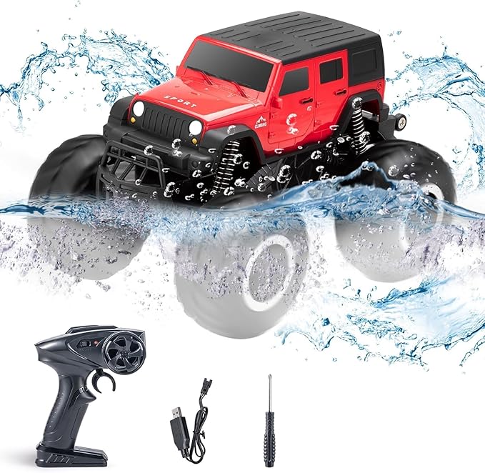 Carox Remote Control Amphibious Car Toys for Boys 360°Spin Off-Road RC Truck for All Terrain - 1:16 IPX7 Waterproof RC Monster Truck Pool Toys Birthday Gifts for Kids