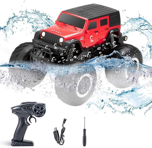 Carox Remote Control Amphibious Car Toys for Boys 360°Spin Off-Road RC Truck for All Terrain - 1:16 IPX7 Waterproof RC Monster Truck Pool Toys Birthday Gifts for Kids