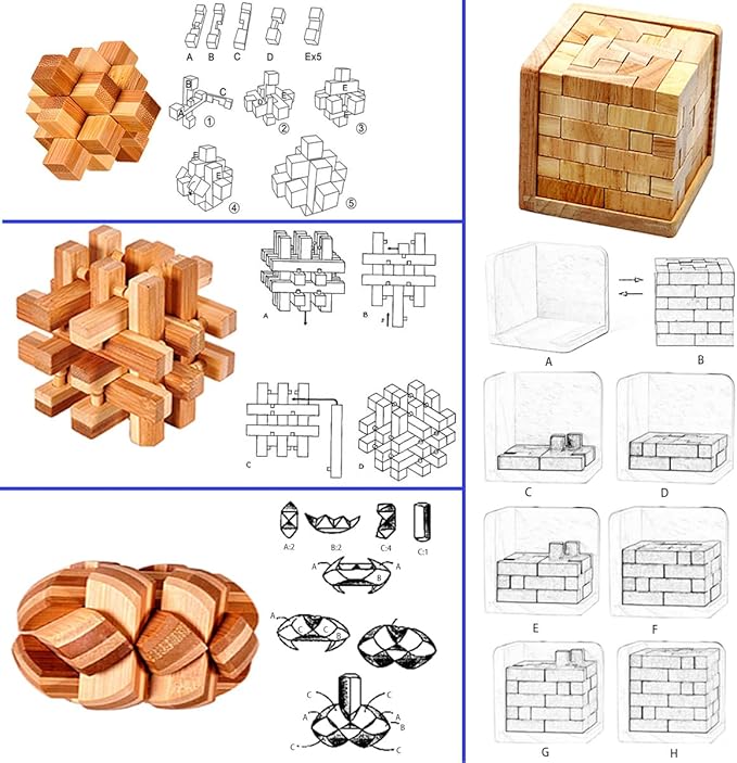 18 Pack Wooden Brain Teaser Puzzles Stress Relief Sensory Toys Wooden Burr Puzzles Brain Teaser Puzzle with Gift Packing Box Magic Puzzle Games Toy for Kids and Adults by AHYUAN (Bamboo)