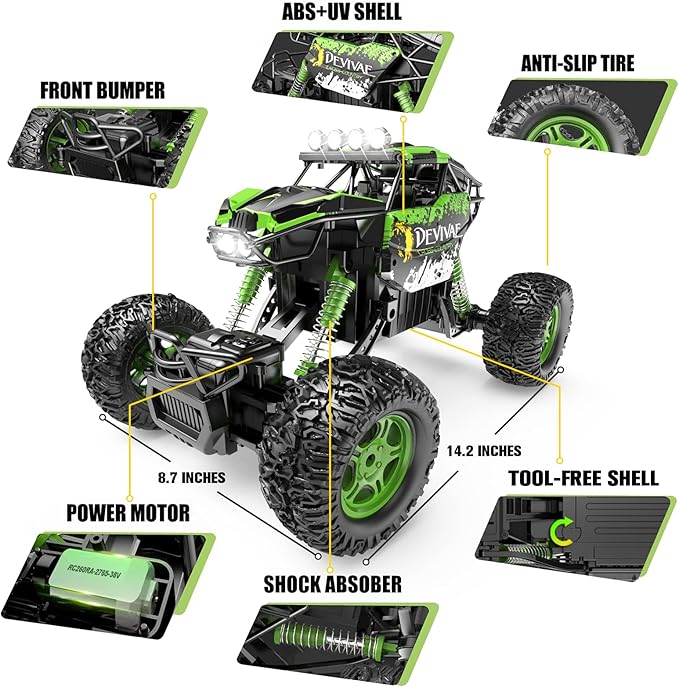 CROBOLL 1:12 Large RC Cars for Boys with Upgraded Lifting Function, 2.4GHz 4WD Remote Control Car Toy Gifts 20km/h Monster Truck for Kids, All Terrain RC Truck for 60Min Play(Green)