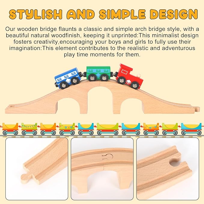24Pcs Wood Train Track Expansion Set - Wooden Train Track Connectors & Adapters - Train Bridges & Straight Tracks - Accessories for Most Major Toy Trains - Railway