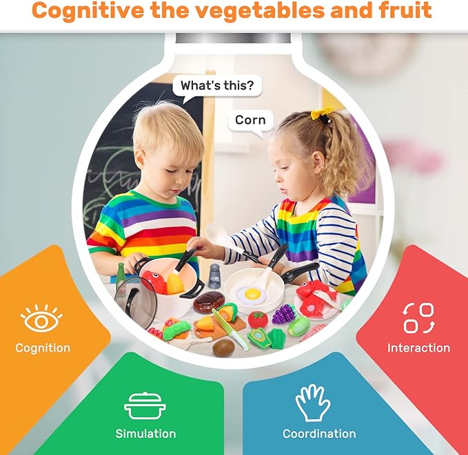 CUTE STONE Play Kitchen Accessories Toy, Play Food Sets for Kids Kitchen, Pretend Kitchen Set for Kids with Play Pots, Pans, Toddler Kitchen Playset Kitchen Toys for Girls Boys