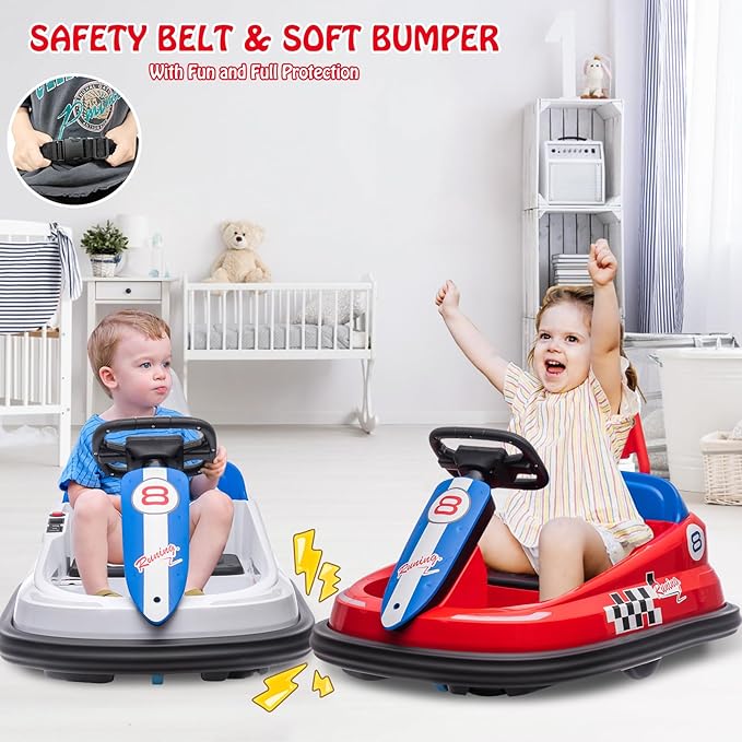 Hetoy Bumper Car for Toddlers, 6V Electric Ride On Toys for Kids, 1.9 MPH Max Speed, Steering Wheel, 360 Degree Spin, 2-Speeds, Lights, Music & Horn, Birthday Gift for Boys Girls 2-6 Years, Bright-Red
