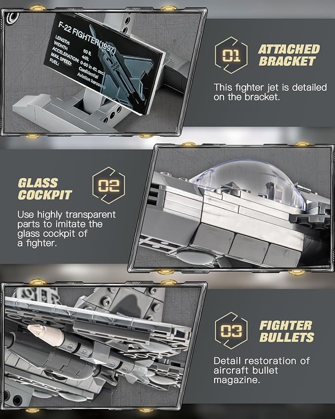 dOvOb Military F-22 Raptor Fighter Jet Air Force Building Block Set (626 Pieces), Fighting Falcon Army Plane Toys as Gift for Kids or Adult