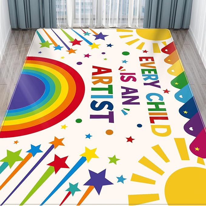 Rainbow Kids Rug, Washable Colorful Area Rug for Kids Room, Non-Slip Play Mat, Baby Crawling Mat, Kids Carpet Ultra Soft Play Rug for Classroom Playroom Bathroom (78.7X59 INCH)