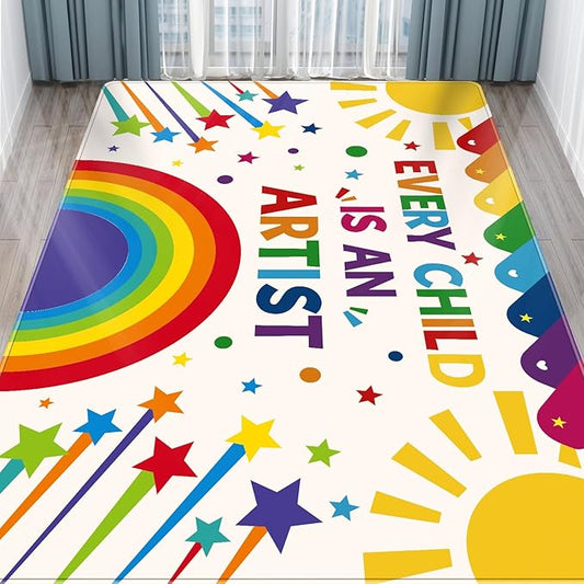 Rainbow Kids Rug, Washable Colorful Area Rug for Kids Room, Non-Slip Play Mat, Baby Crawling Mat, Kids Carpet Ultra Soft Play Rug for Classroom Playroom Bathroom (78.7X59 INCH)