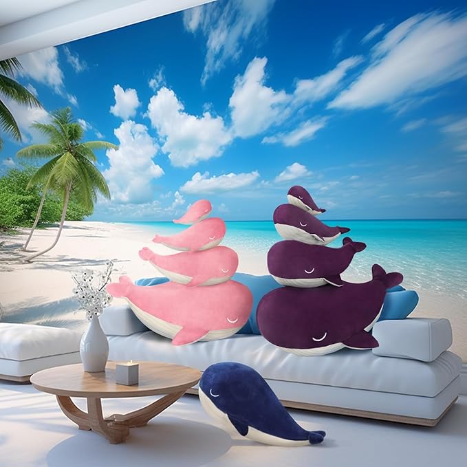 MUPI Whale Stuffed Animals Plush Pillow 4 Size Cute Soft Cotton Plushies Pillows Kawaii Blue Whale Toy Gifts for Kids Boys Girls Adults (Pink, 10 Inch)