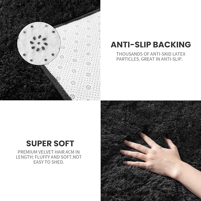 Vocrite Large Fluffy Rug for Bedroom, 5x8 Shaggy Black Shag Area Rug for Living Room, Non-Skid Fuzzy Faux Fur Carpet, Rectangular Plush Soft Rug for Nursery Classroom Playroom Dorm Home Decor