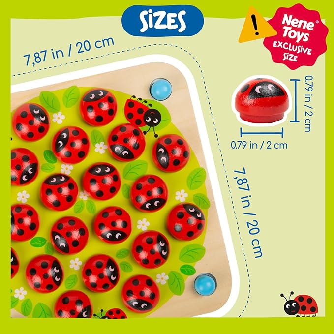 Nene Toys Ladybug’s Garden Memory Game – Wooden Matching Games for Toddlers 3-5 – Travel Toy for Boys Girls, Road Trip Essentials for Toddler, Airplane, Car - Ideal Christmas, Birthday Gifts