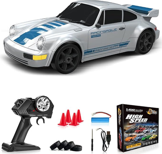 RC Drift Car 1:24 Remote Control Car 4WD 15KM/H High Speed Racing Sport Car with LED Lights RC Cars Toy Cars for Kids Boys Girls Adults Gifts Birthday Christmas Rechargeable Batteries
