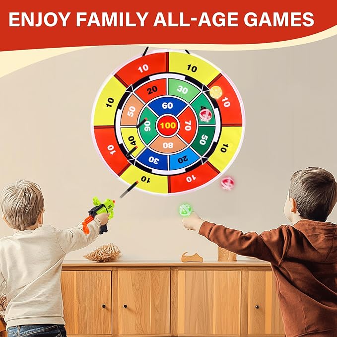 Double-Sided Light Up Dart Board Shooting Game for Kids, 29 Inches Standing & Hanging Toy Set with 2 Toy Guns 20 Soft Foam Bullets 6 Sticky Balls, Indoor Outdoor Games Fun for 3-5 Year Old Boys Girls