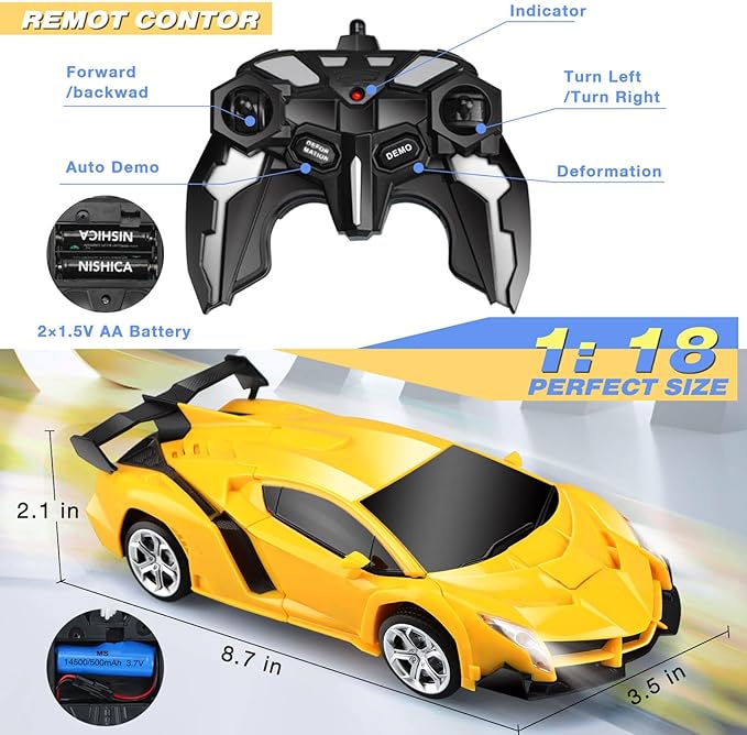Remote Control Car Toys - Transforming RC Cars for Kids & Boys Toys - One Button Transformation and 360 Degree Rotating Drifting - Gifts for Boys and Girls